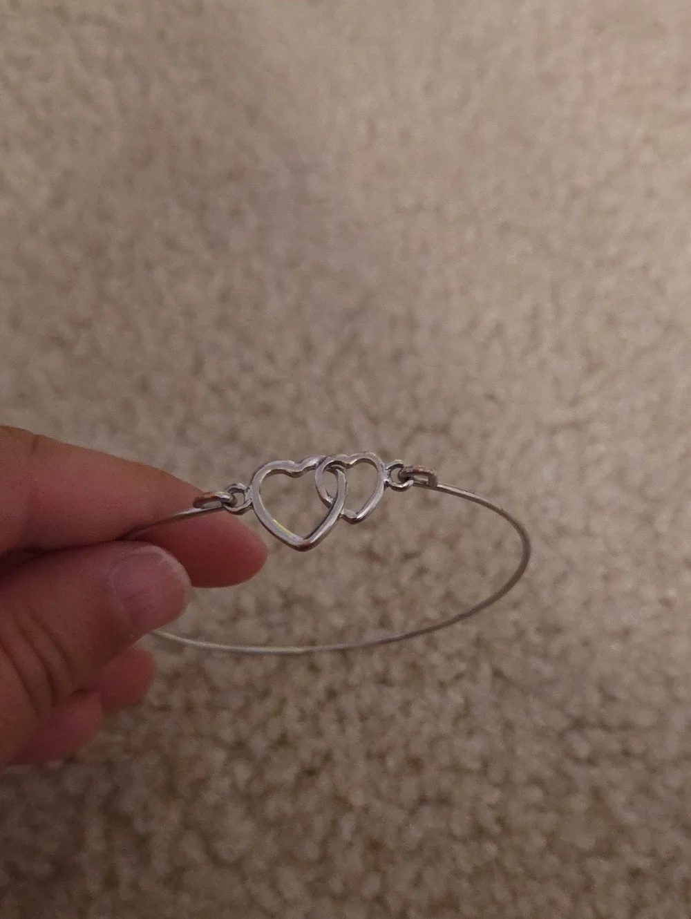 Silver Double Heart Bangle Bracelet - Women's Jewelry